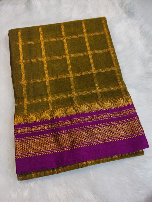 Olive Green  Big Jari Checks Ilkal Saree