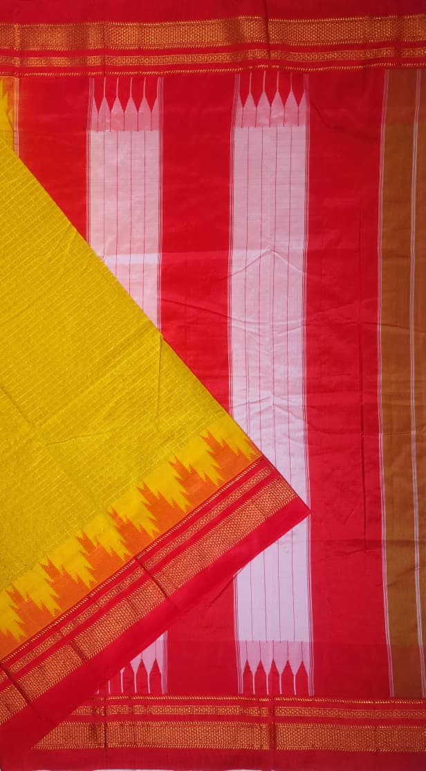 Mustard-Yellow Gadwal Chaduranga Ilkal Cotton Saree with Contrast Zari Border & Pallu