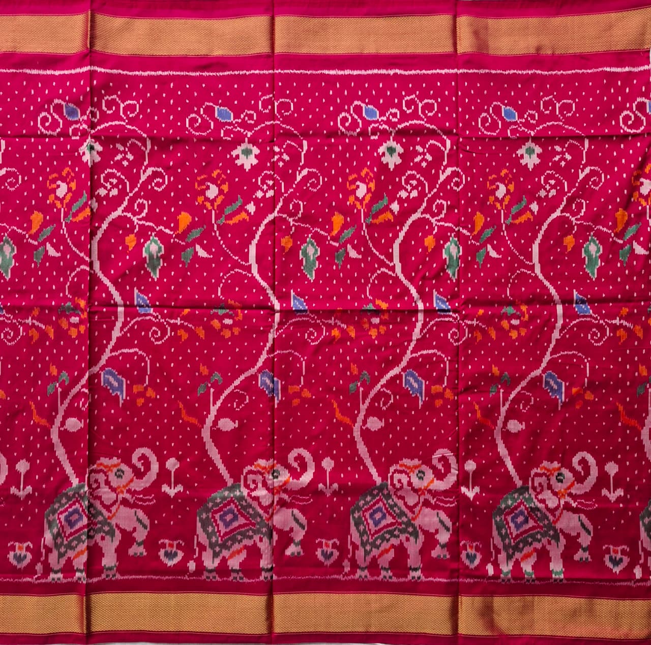 Pink Handloom Pochampally pure silk -Elephant design