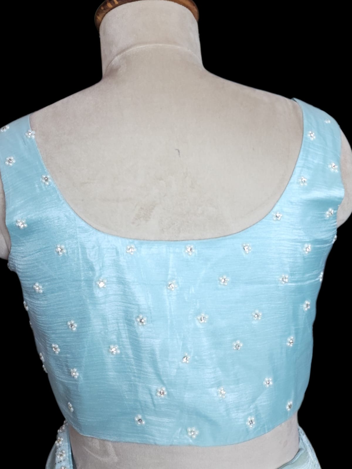 Sky Blue  Saree with Pearl Embroidered Blouse