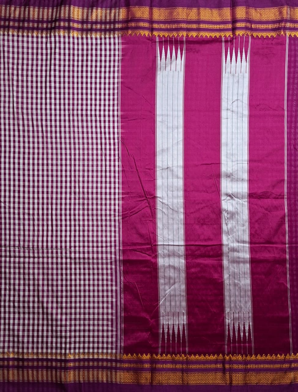 Purple & White Ilkal Mini Checks Saree