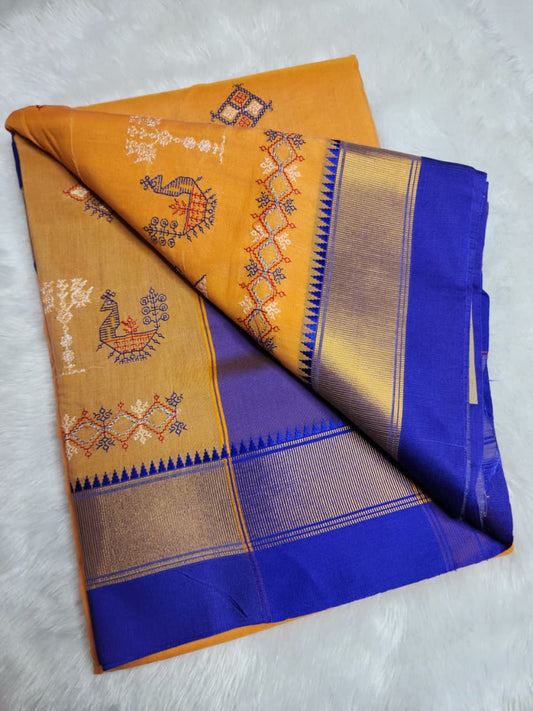 Mustard Yellow Ilkal Kasuti Cotton Saree