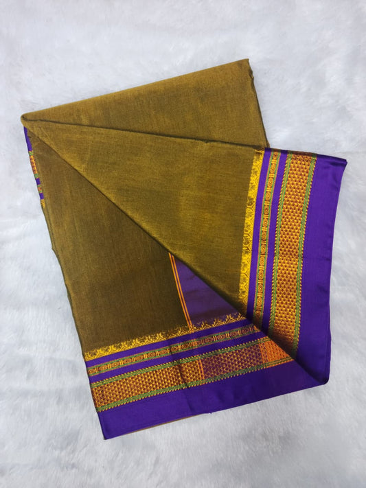 Olive Green Ilkal Saree with Purple Zari Border