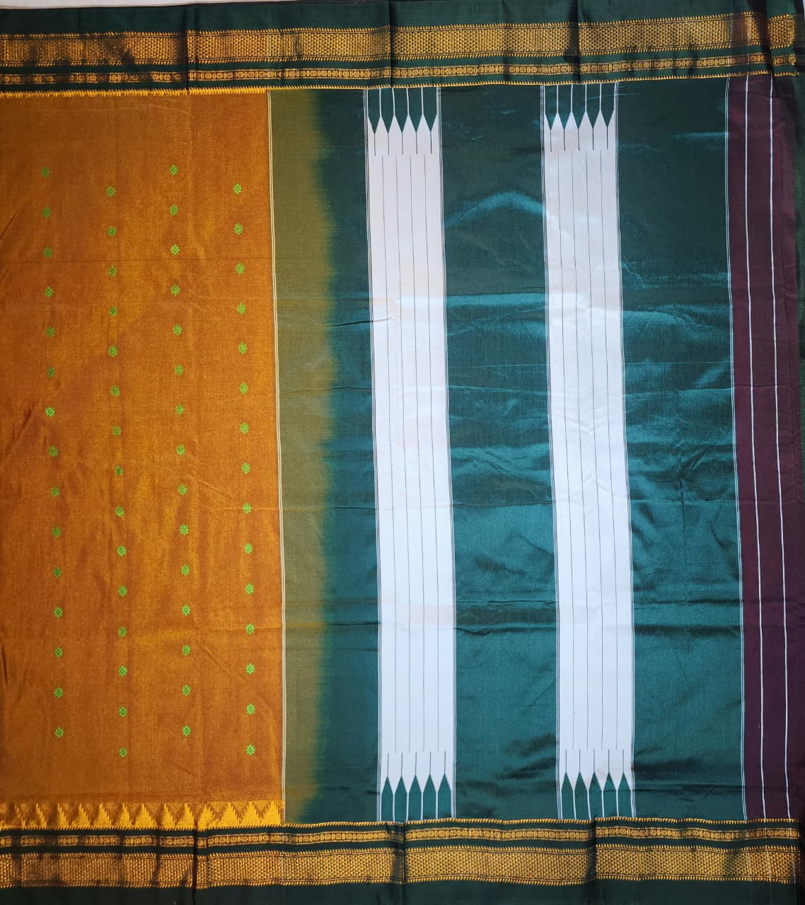 Earthy Brown Ilkal Tana Anjali Butta Cotton Saree with Temple Zari Border