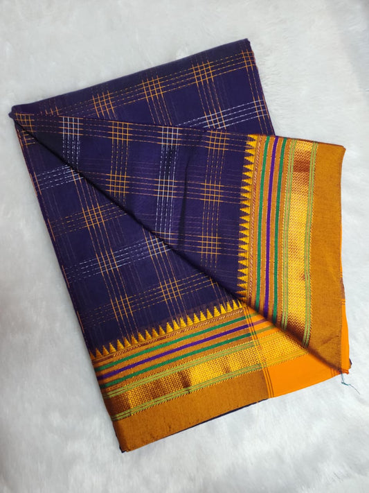 Indigo Blue Half Silk Ilkal Saree