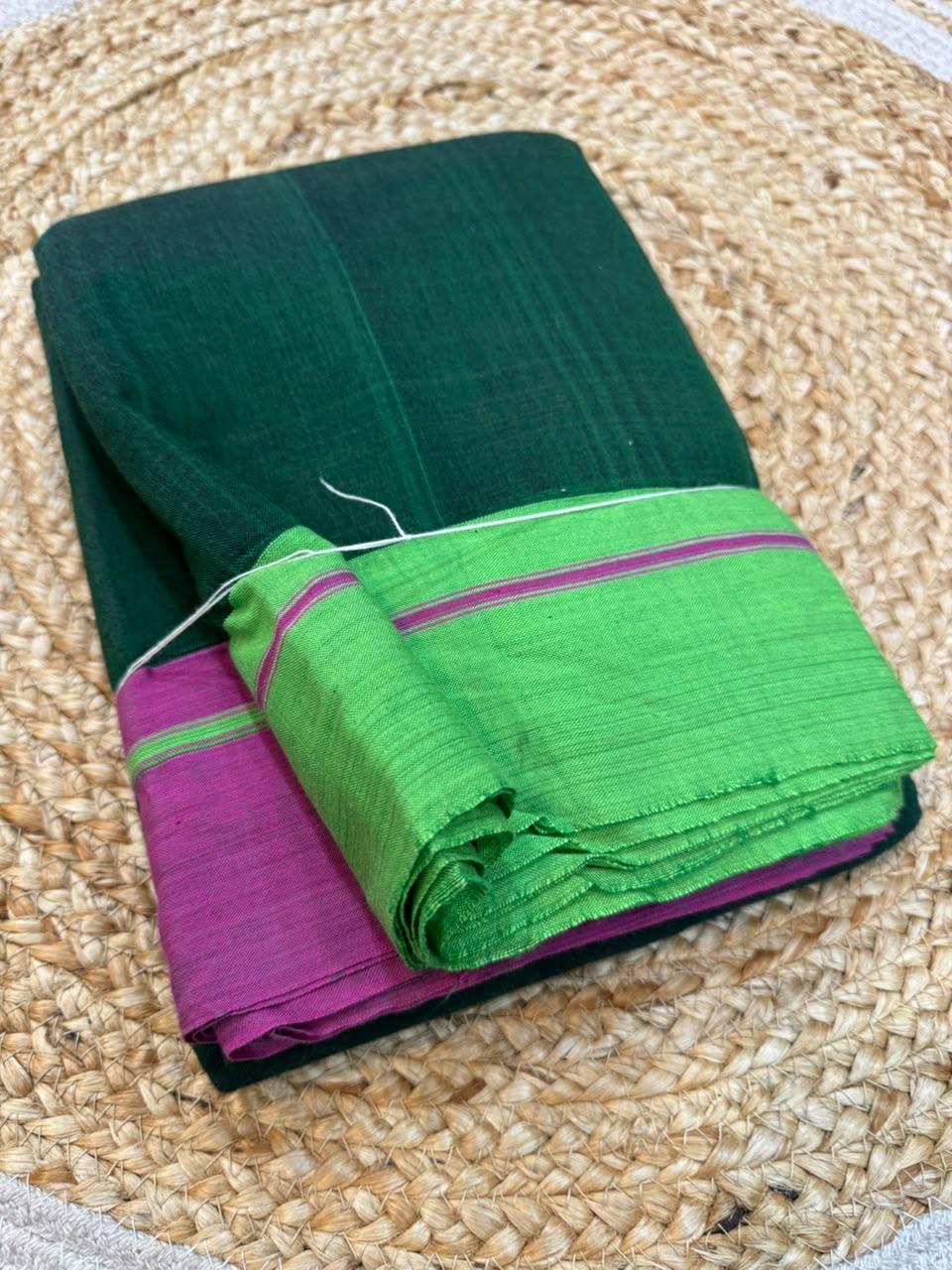 light green - dark green and pink Ilkal handloom Patteda Anchu Saree