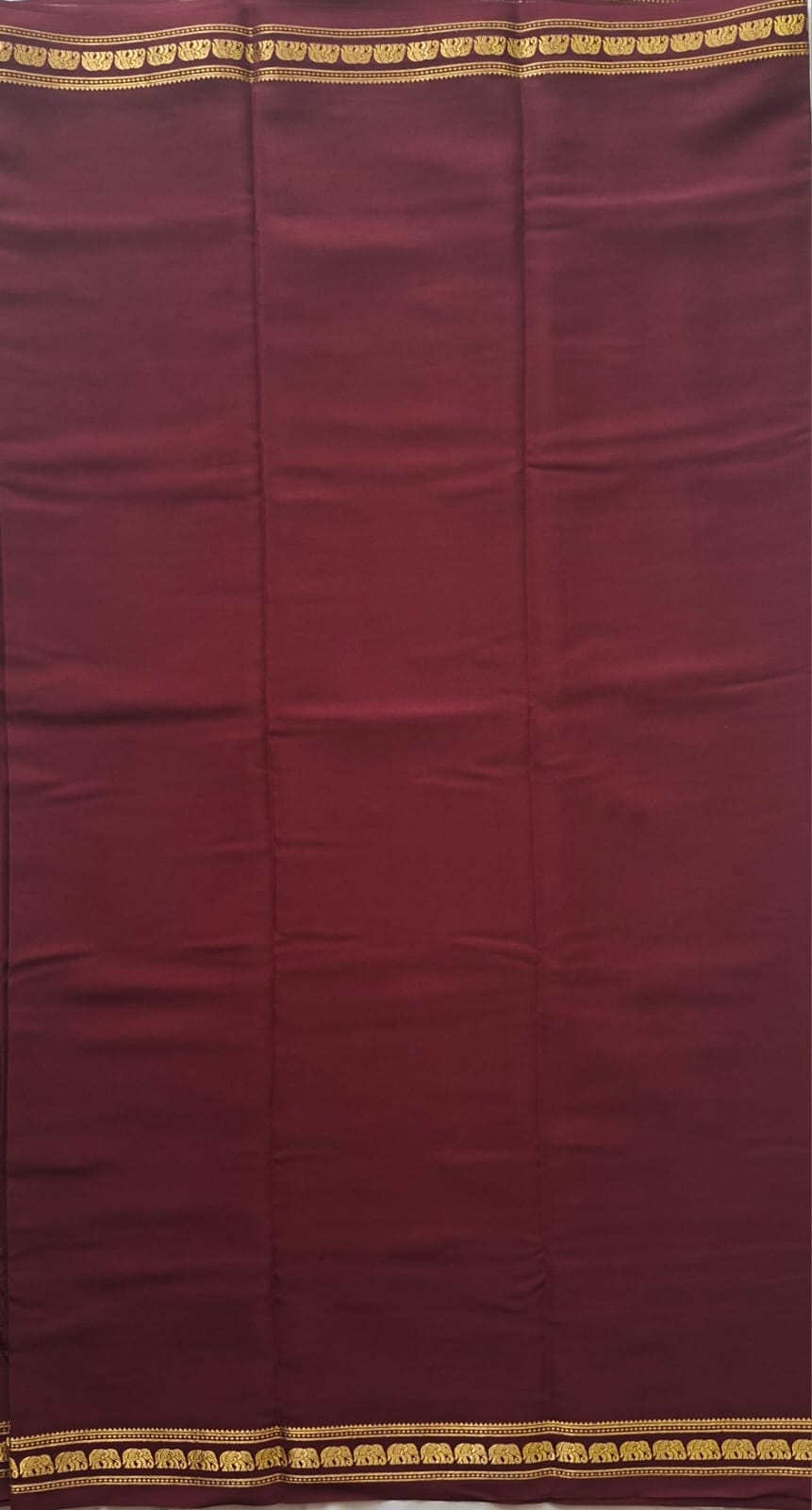 brown mysore crepe pure silk with elephant border