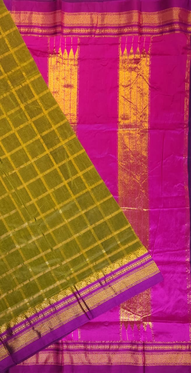 Olive Green  Big Jari Checks Ilkal Saree