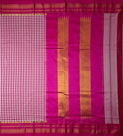 Pink & White Ilkal Mercerized Cotton Saree with Gadwal-Style Border