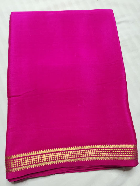 Bright Pink  Mysore Crepe Pure Silk Saree