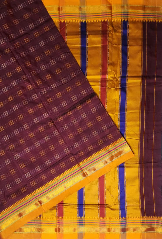 Wine Maroon Half Silk Ilkal Saree