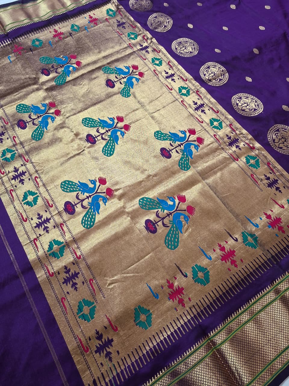 Wine-Gold-Paithani-Silk with big butta