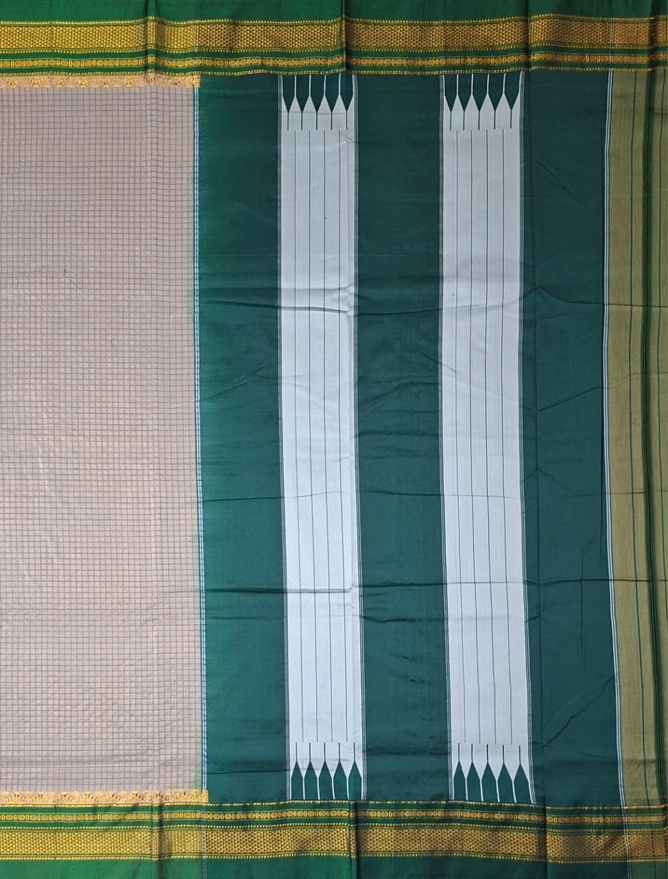 Beigethread chaduranga Ilkal with Gadwal Emerald Green Border