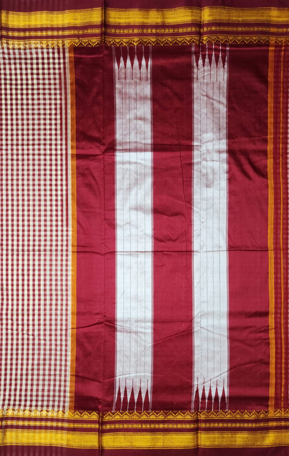 Wine Maroon & ivory Ilkal mini Checks Saree with Rich Pallu