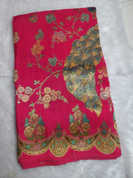 Elegant Zardosi Embroidered Silk Saree in vibrant rani pink base