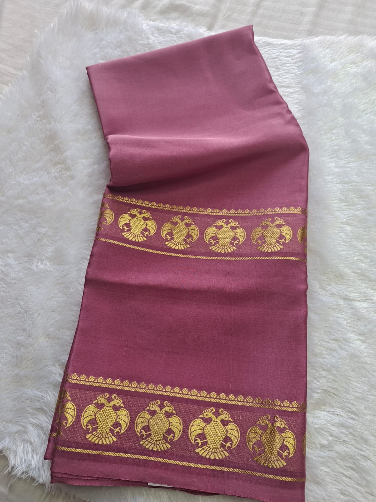 pink mysore crepe pure silk with gandaberunda motifs