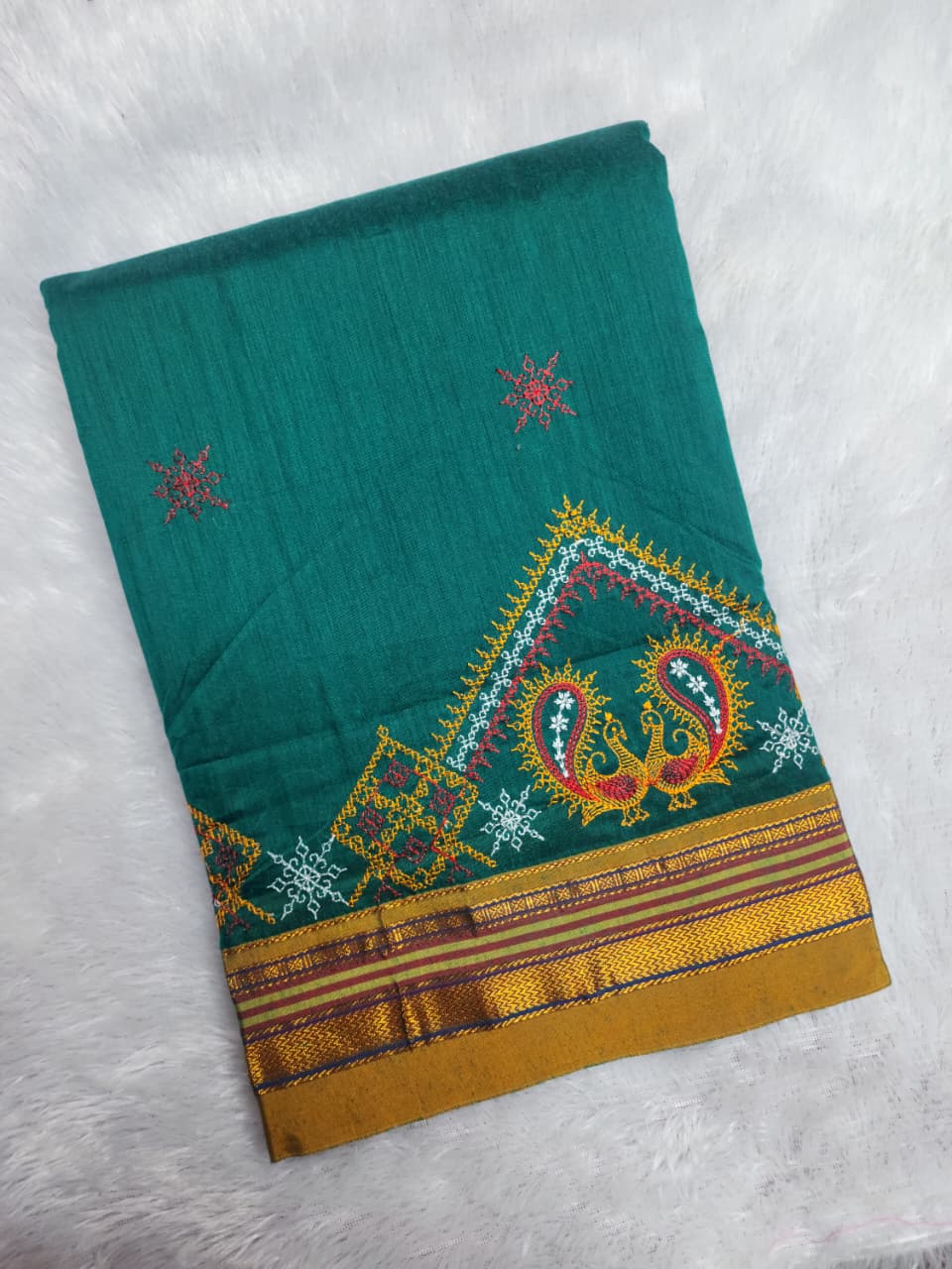 Teal Green Ilkal Kasuti Saree