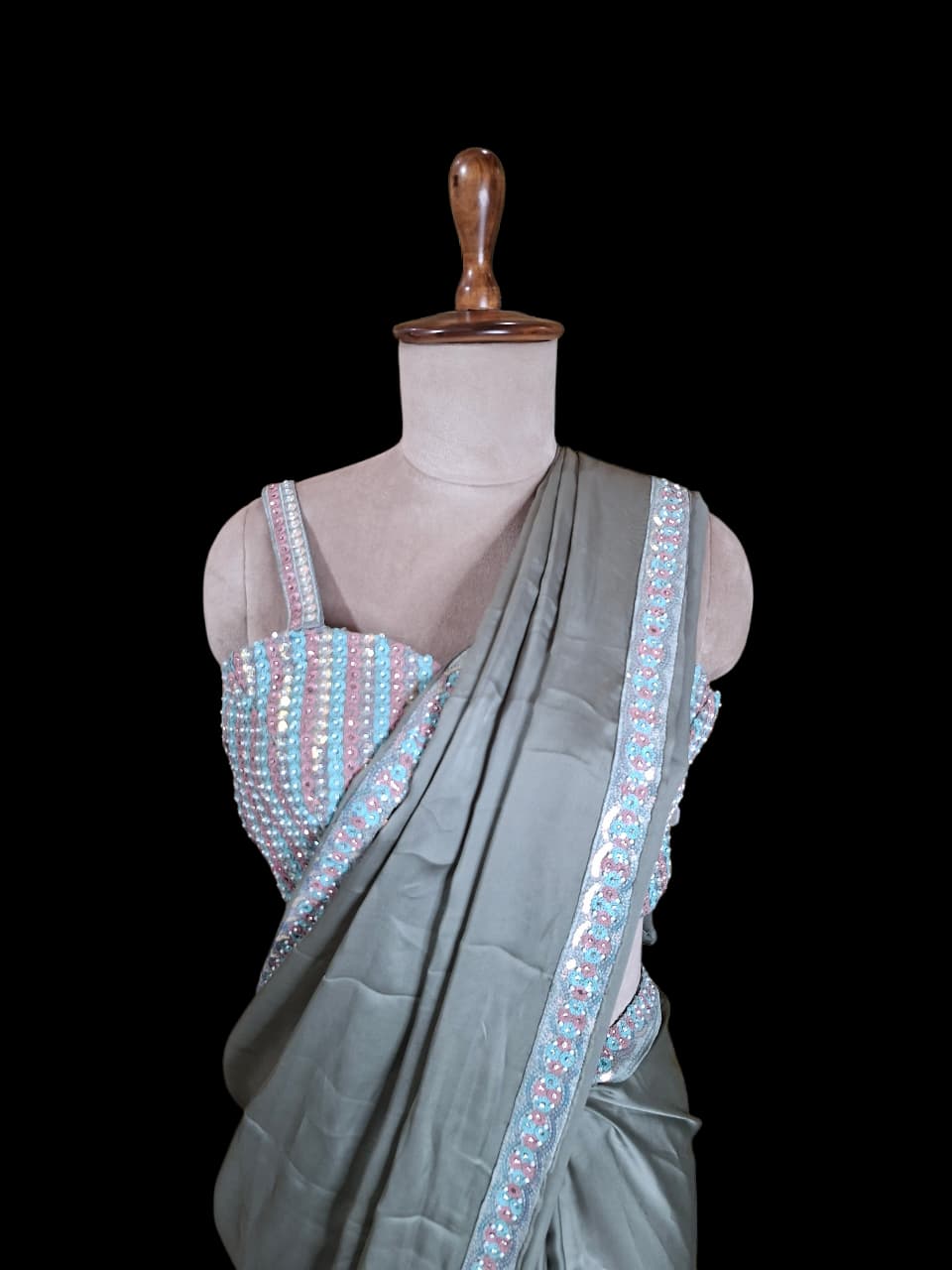 Pastel Glimmer –  Saree with Striped Sequin Blouse