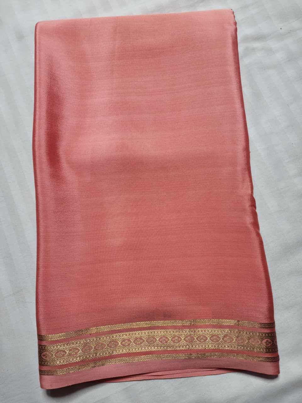 Peach Coral  Mysore Crepe Pure Silk Saree