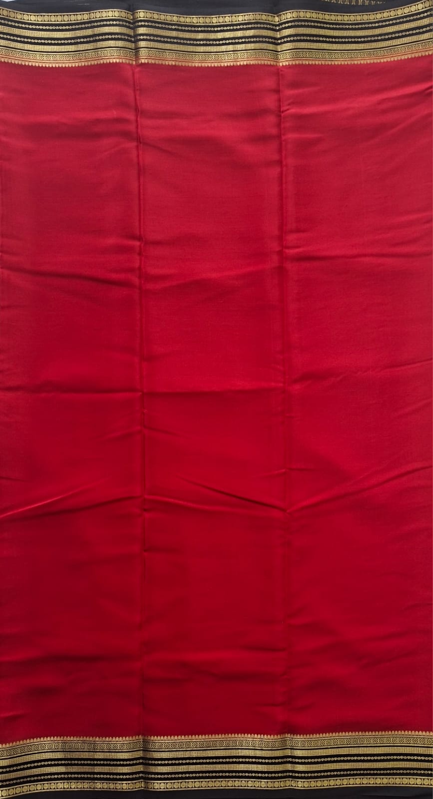 Red Black Mysore Crepe Silk with black line border