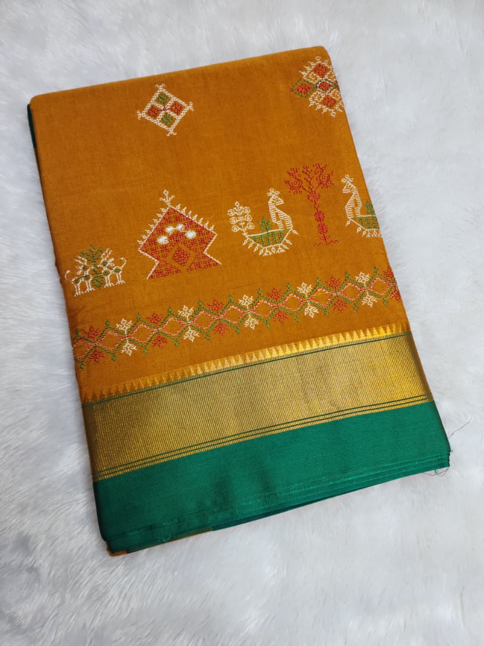 Mustard Ochre Ilkal Kasuti Cotton Saree