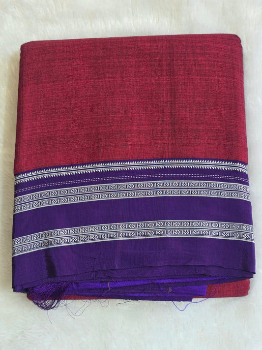 Maroon-violet Gayathri Border Ilkal Viscose Saree