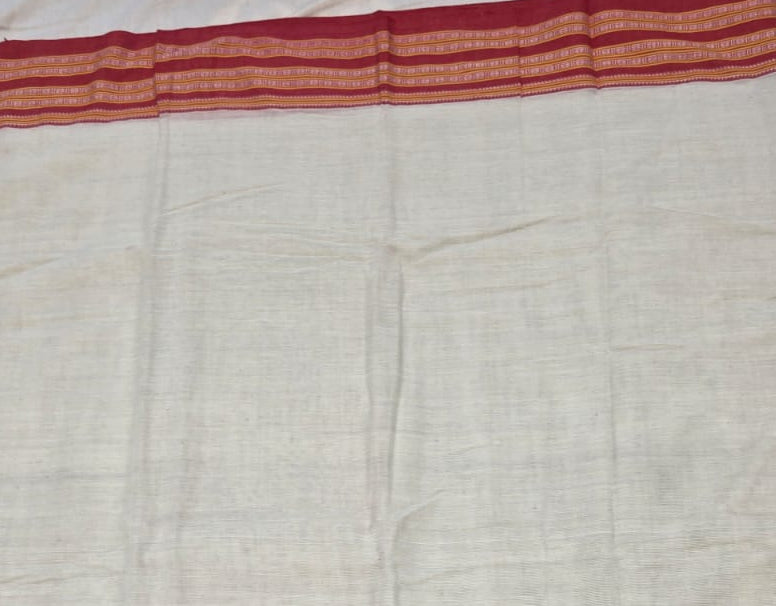 Cream-Orange Ilkal handloom Patteda Anchu-Gayatri Border