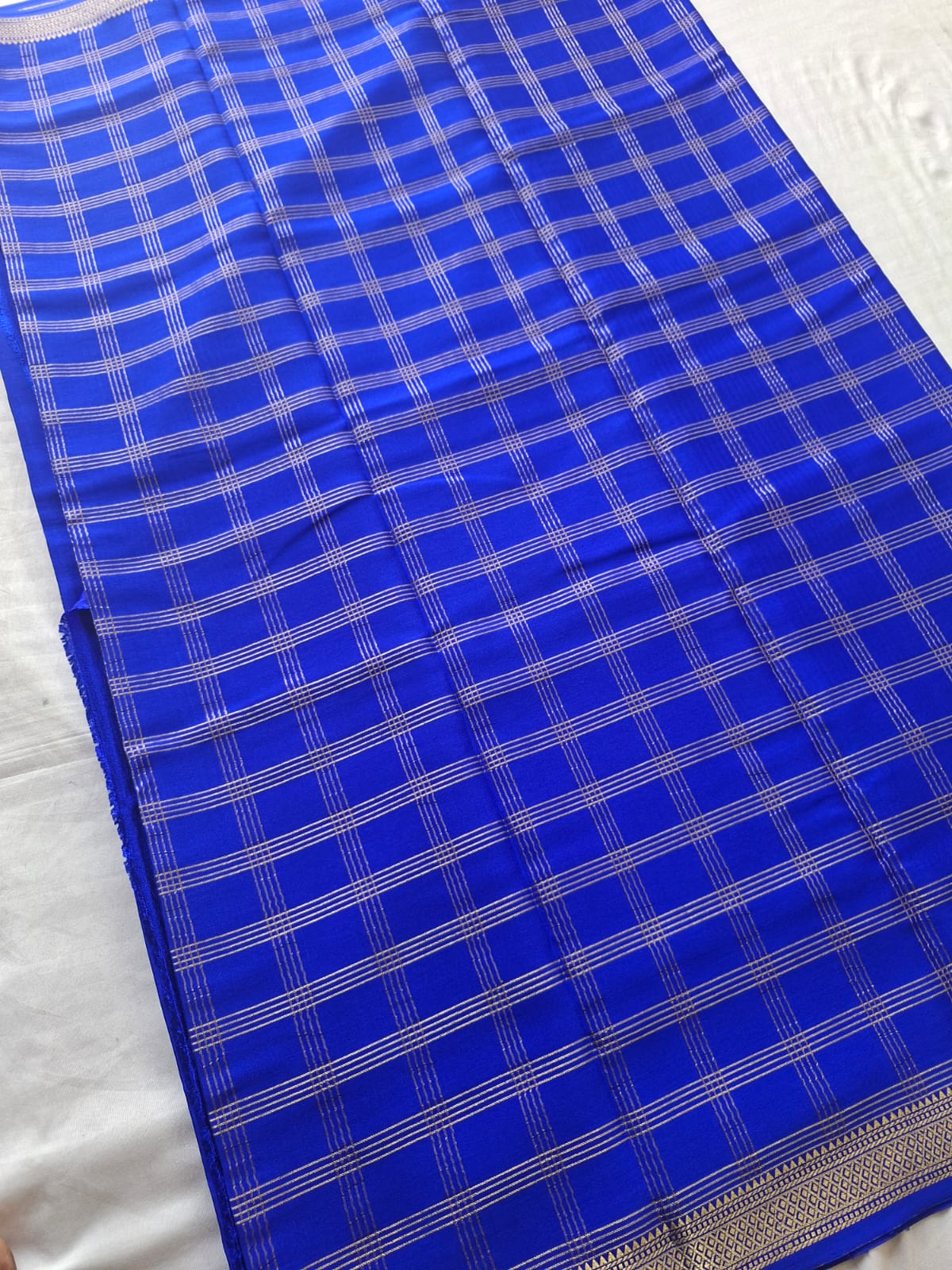 royal blue mysore crepe pure silk saree with golden zari