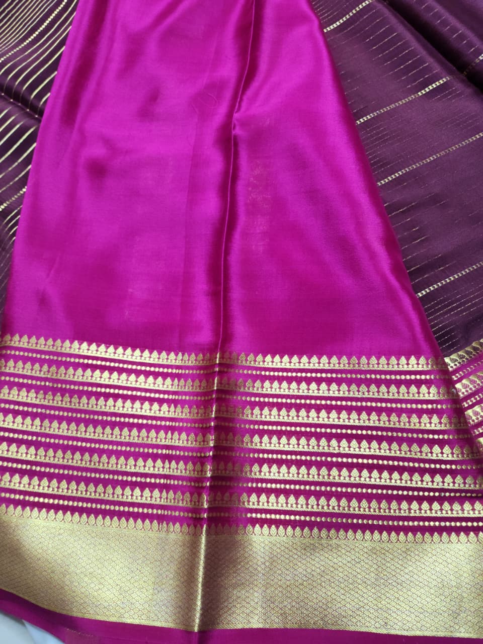 Brown Mysore Silk Saree with Golden Lines