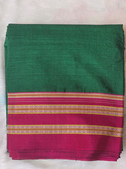 Emerald Green-Pink Ilkal Viscose Handloom Saree with Silk Pallu