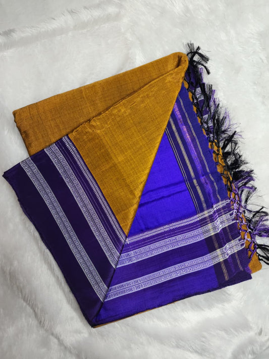 Mustard-violet Gayathri Border Ilkal Viscose Saree