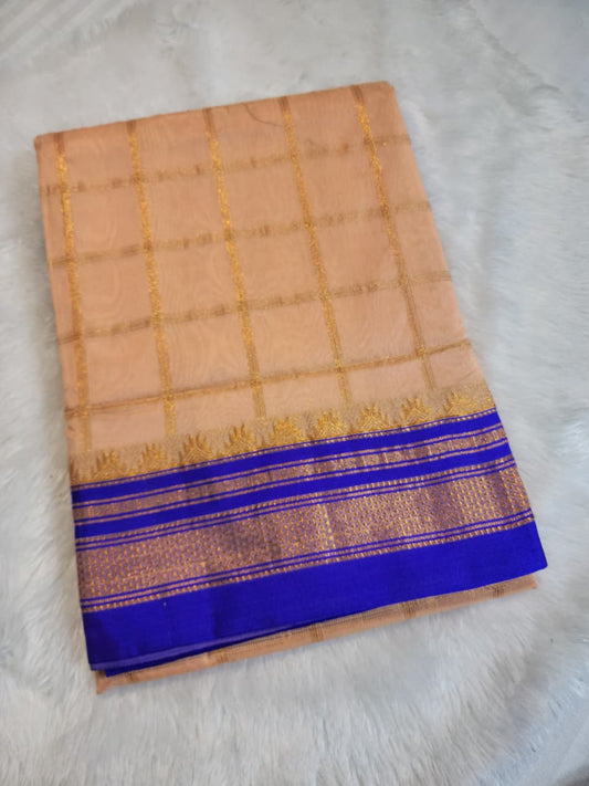 Beige Big Jari Checks Ilkal Saree