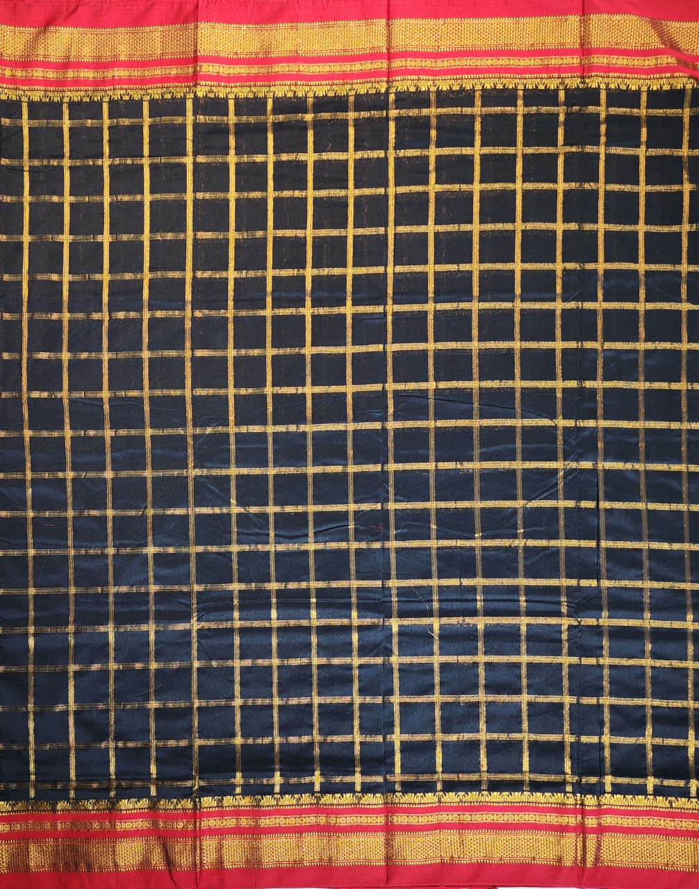 Elegant Black  Big Jari Checks Ilkal Saree