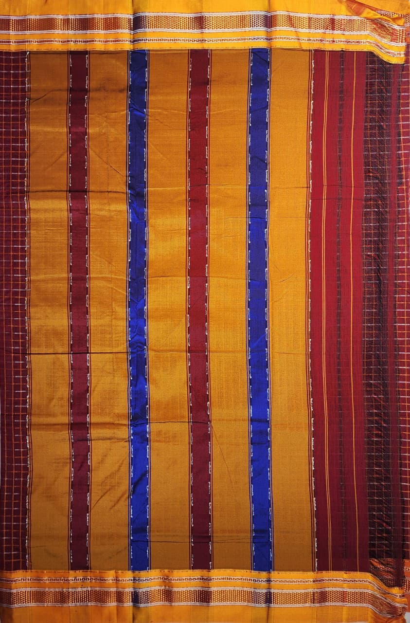 Maroon Double Checks Ilkal Cotton Saree with Mustard Zari Border