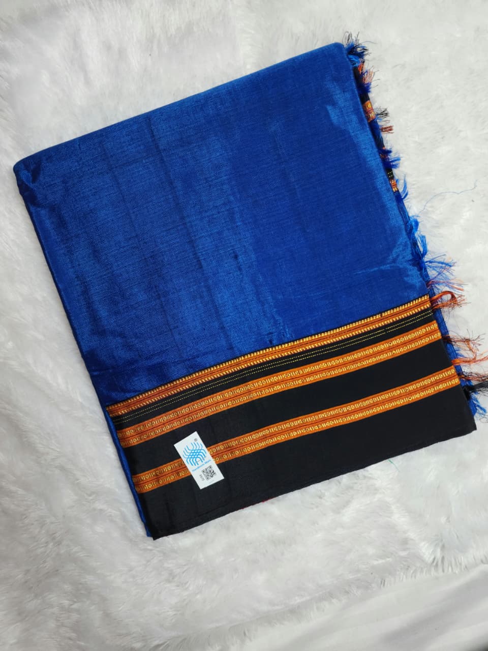 Royal Blue- Black Ilkal Viscose Saree with Gayathri Border