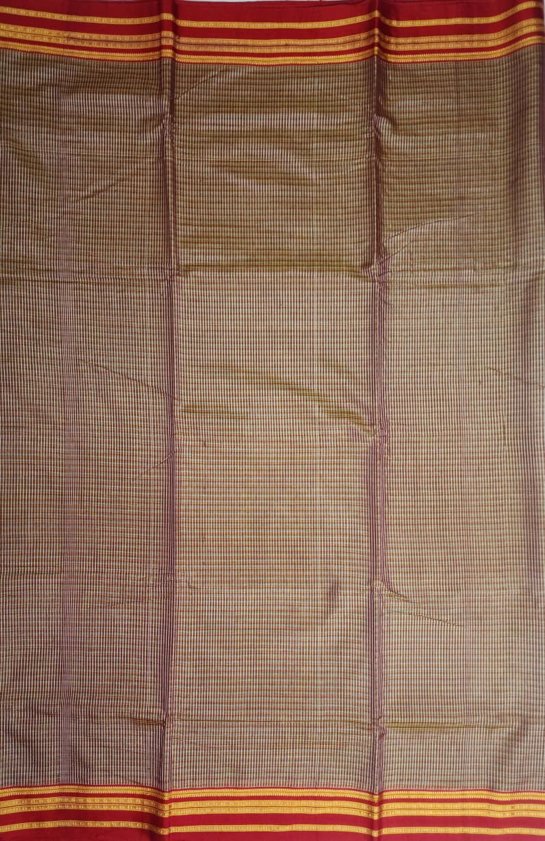 Brown base multicolored Checkered Ilkal Cotton Saree