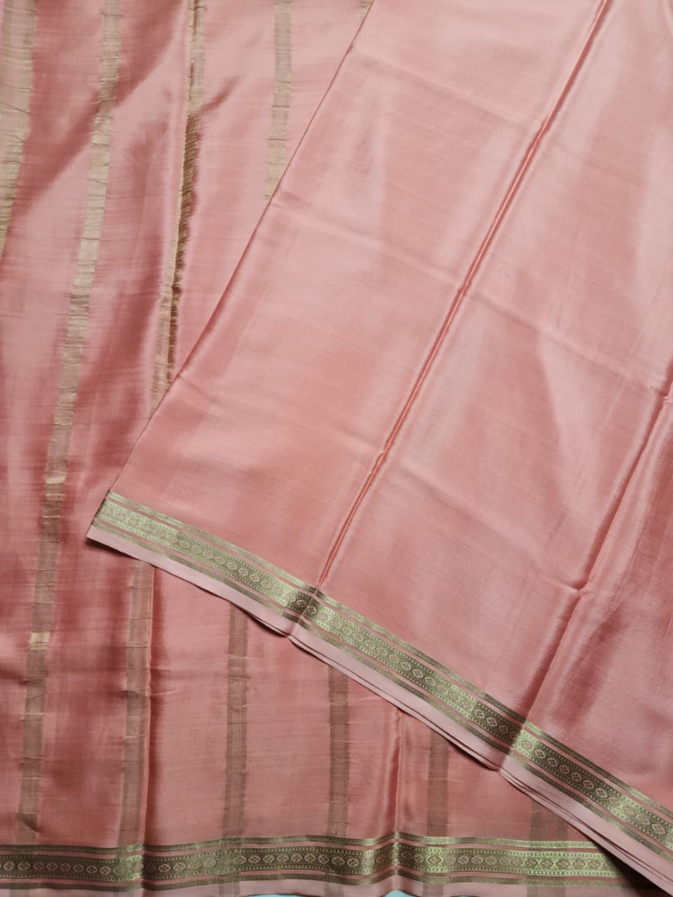 Peach Coral  Mysore Crepe Pure Silk Saree