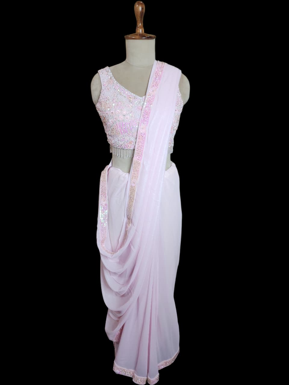 Blush Bloom – Saree with Heavily Embroidered Designer Blouse