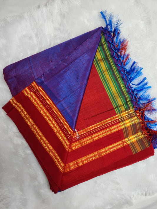 Blue–Red Ilkal Viscose Saree with Gayathri Border