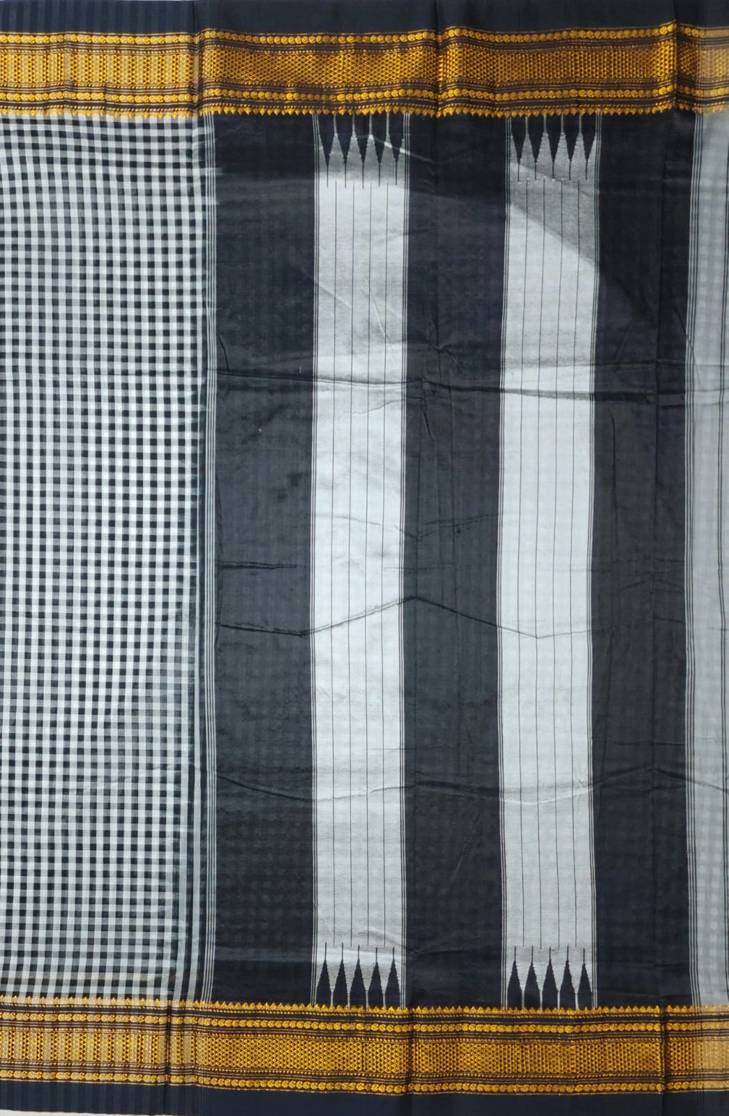 Black and White Ilkal mini Checks Saree with Rich Pallu