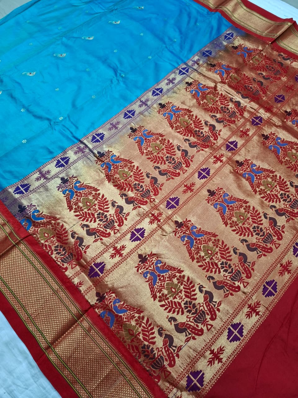 Sky Blue Paithani Silk with Peacock Motifs