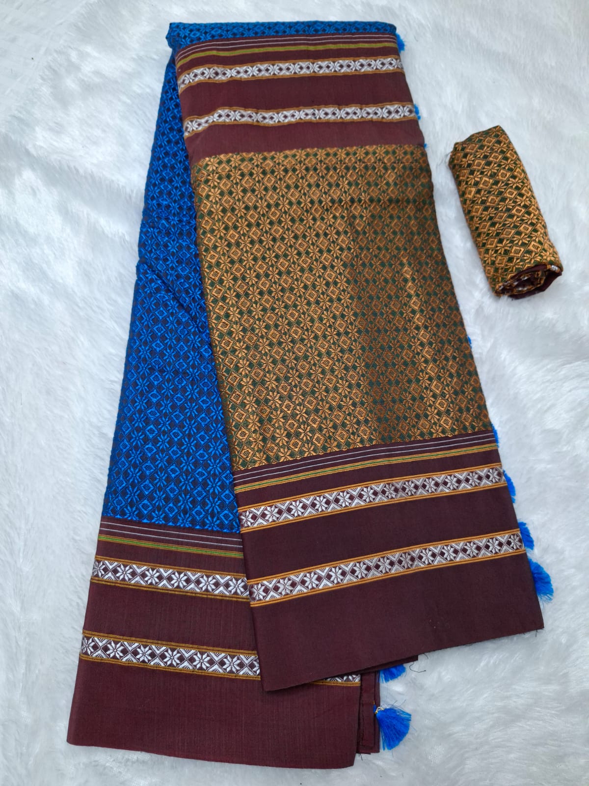 brown blue Ilkal Khun 3D Saree