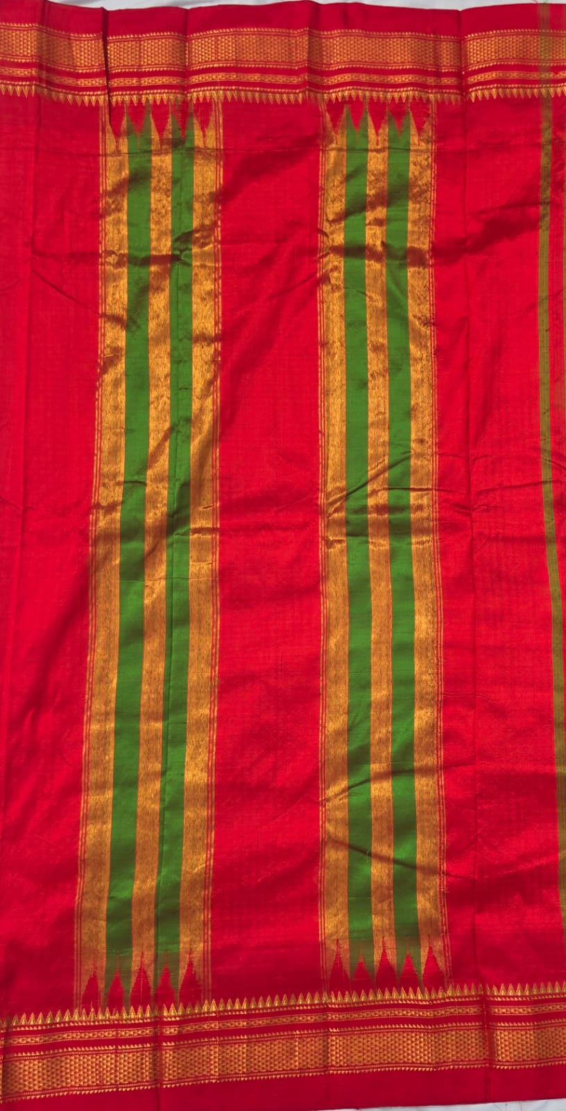 red green Checks - red Border Pure Ilkal Silk Saree