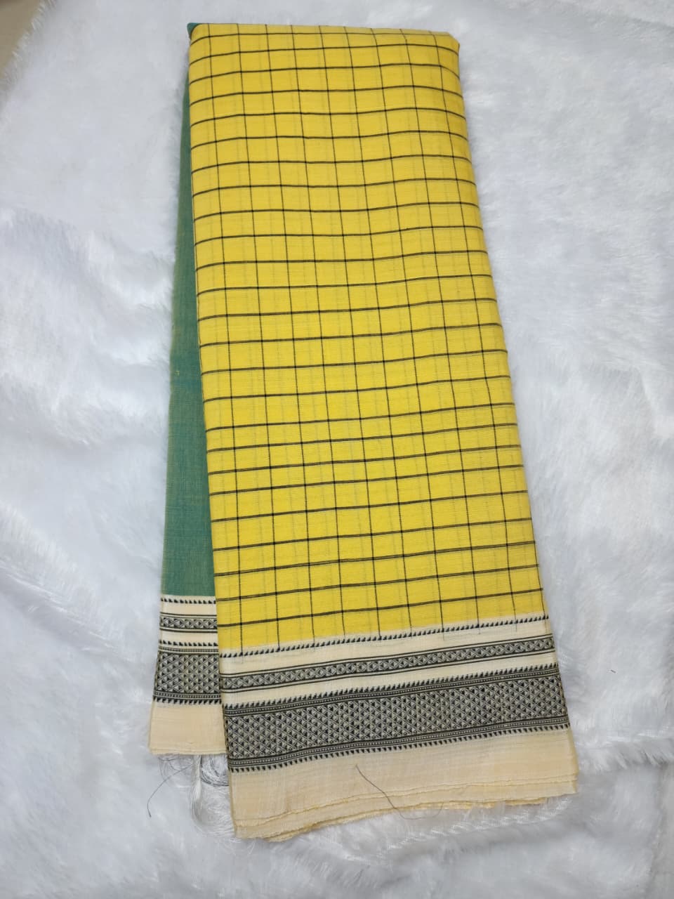 Yellow Ilkal Cotton Handloom Checks Saree