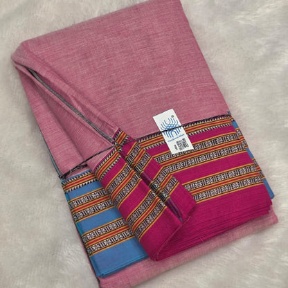 Pink-Blue Pink Ilkal handloom Patteda Anchu-Gayatri Border