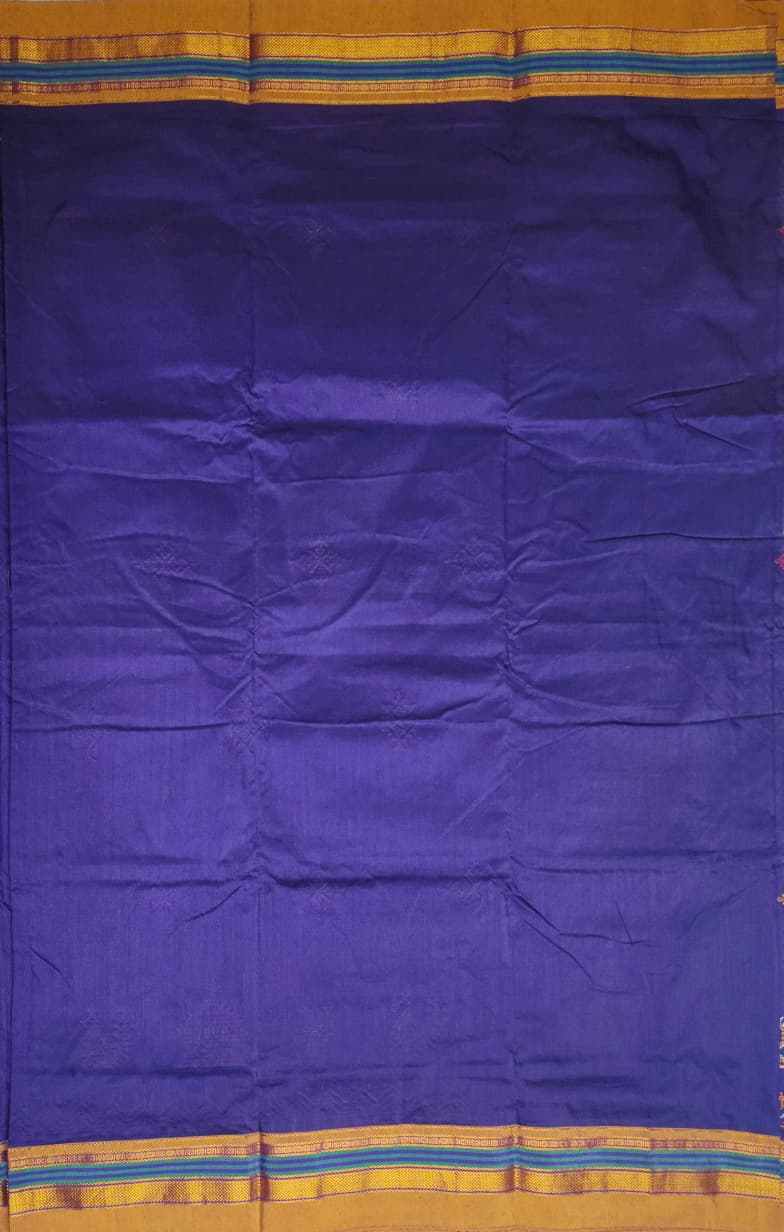 Indigo Blue Mustard  Ilkal Kasuti Cotton Saree