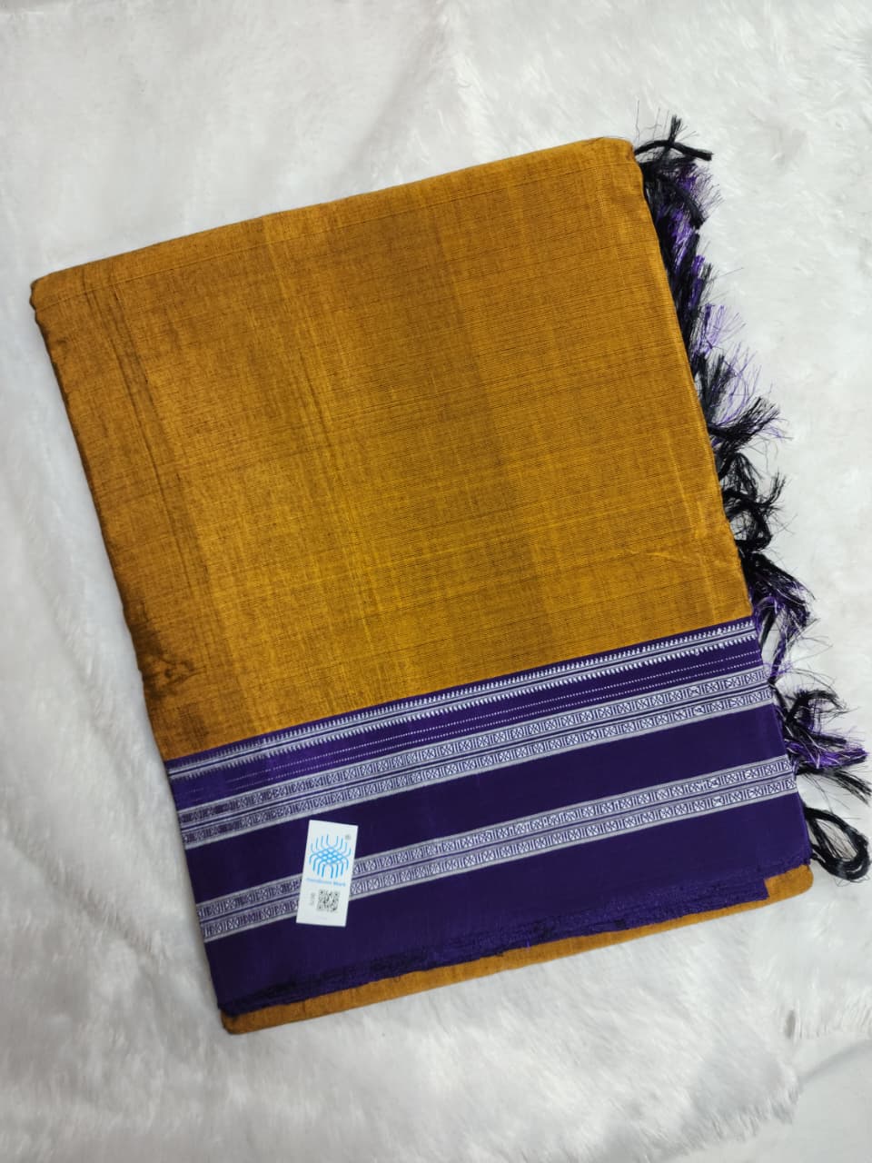 Mustard-violet Gayathri Border Ilkal Viscose Saree