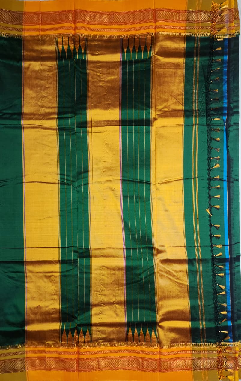 Green Plain Ilkal silk with Paras Border
