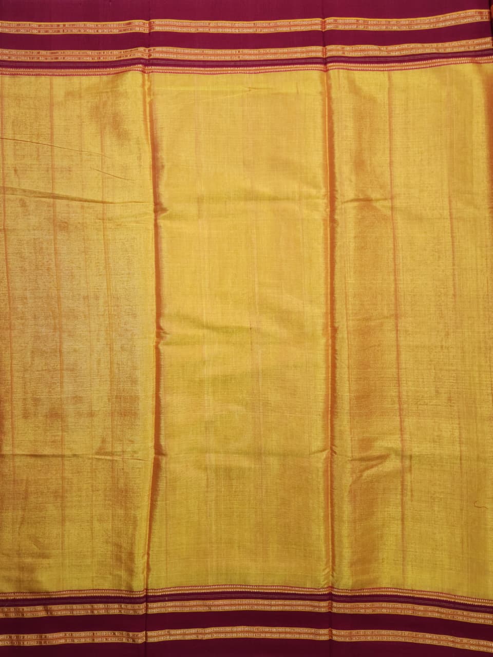 Yellow–Maroon Ilkal Viscose Saree with Gayathri Border