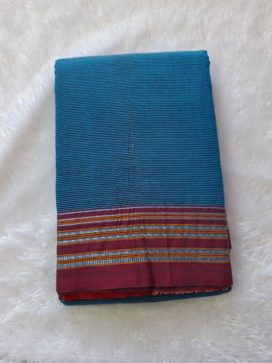 Blue-Maroon Ilkal Mercerized Cotton (raasta saree)